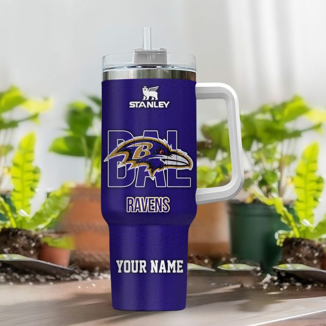 Baltimore Ravens Nfl 3D Logo Custom Stanley Quencher 40Oz Stainless Steel Tumbler With Handle - Image 2