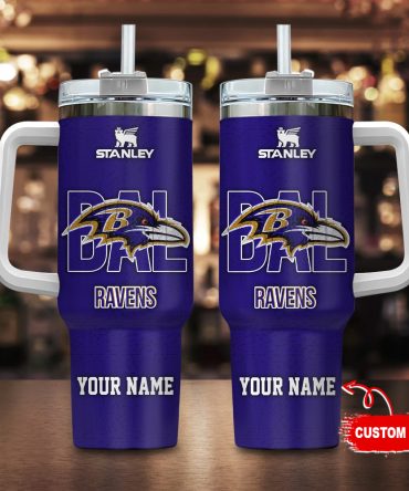 Baltimore Ravens Nfl 3D Logo Custom Stanley Quencher 40Oz Stainless Steel Tumbler With Handle