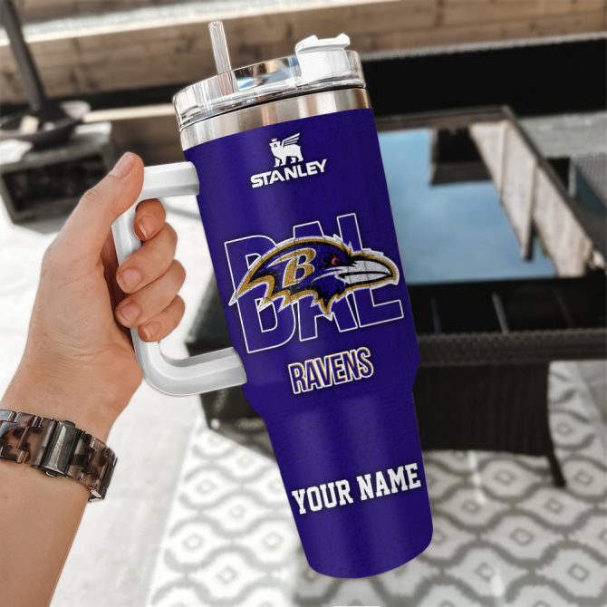 Baltimore Ravens Nfl 3D Logo Custom Stanley Quencher 40Oz Stainless Steel Tumbler With Handle - Image 3
