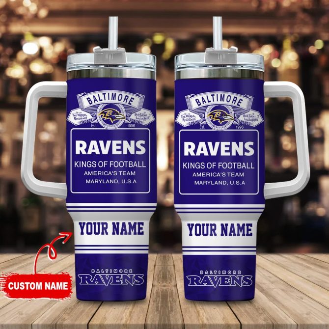 Baltimore Ravens Nfl Bud Light Custom Stanley Quencher 40Oz Stainless Steel Tumbler With Handle