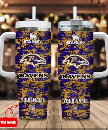 Baltimore Ravens Nfl Camouflage Custom Stanley Quencher 40Oz Stainless Steel Tumbler With Handle
