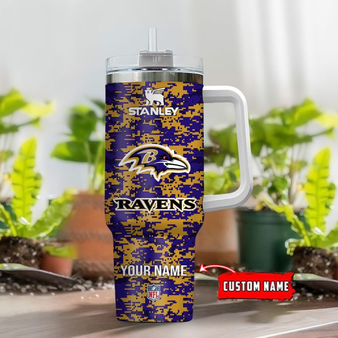 Baltimore Ravens Nfl Camouflage Custom Stanley Quencher 40Oz Stainless Steel Tumbler With Handle - Image 2