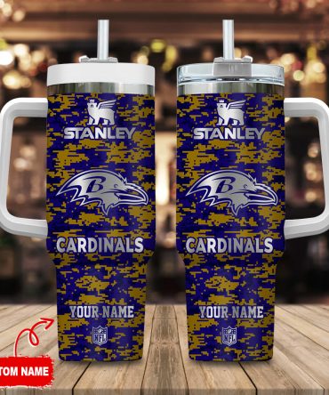 Baltimore Ravens Nfl Camouflage Silver Logo Custom Stanley Quencher 40Oz Stainless Steel Tumbler With Handle