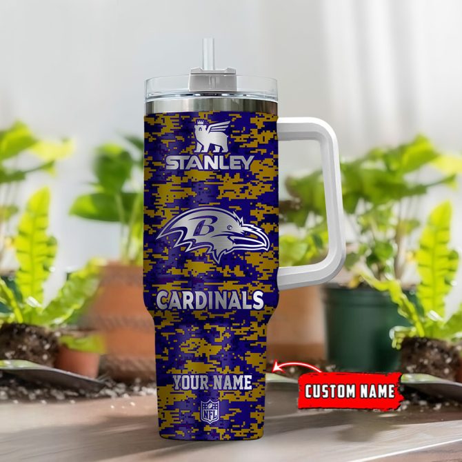Baltimore Ravens Nfl Camouflage Silver Logo Custom Stanley Quencher 40Oz Stainless Steel Tumbler With Handle - Image 2
