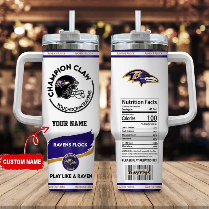 Baltimore Ravens Nfl Champion Claw Custom Stanley Quencher 40Oz Stainless Steel Tumbler With Handle