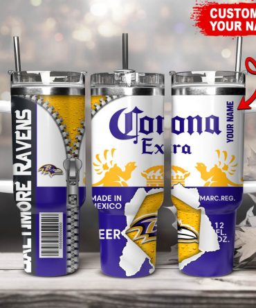 Baltimore Ravens Nfl Corona Extra Custom Stanley Quencher 40Oz Stainless Steel Tumbler With Handle