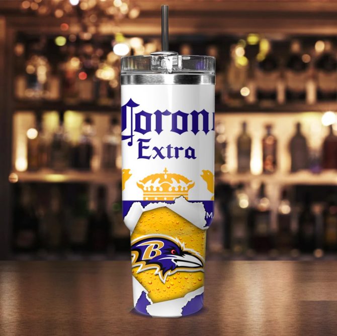 Baltimore Ravens Nfl Corona Extra Custom Stanley Quencher 40Oz Stainless Steel Tumbler With Handle - Image 2