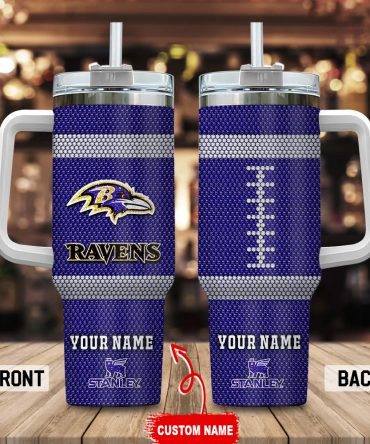 Baltimore Ravens Nfl Crystal Custom Stanley Quencher 40Oz Stainless Steel Tumbler With Handle