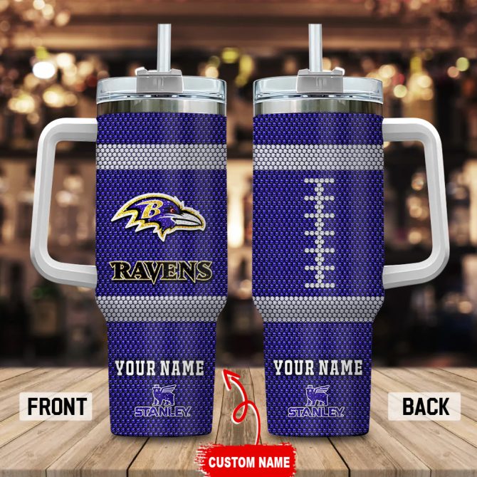 Baltimore Ravens Nfl Crystal Custom Stanley Quencher 40Oz Stainless Steel Tumbler With Handle