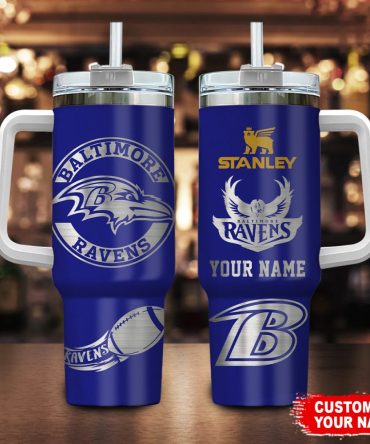 Baltimore Ravens Nfl Custom Stanley Quencher 40Oz Stainless Steel Tumbler With Handle