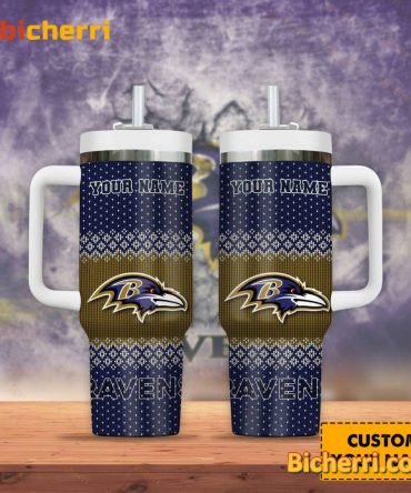 Baltimore Ravens Nfl Custom Stanley Quencher 40Oz Stainless Steel Tumbler With Handle