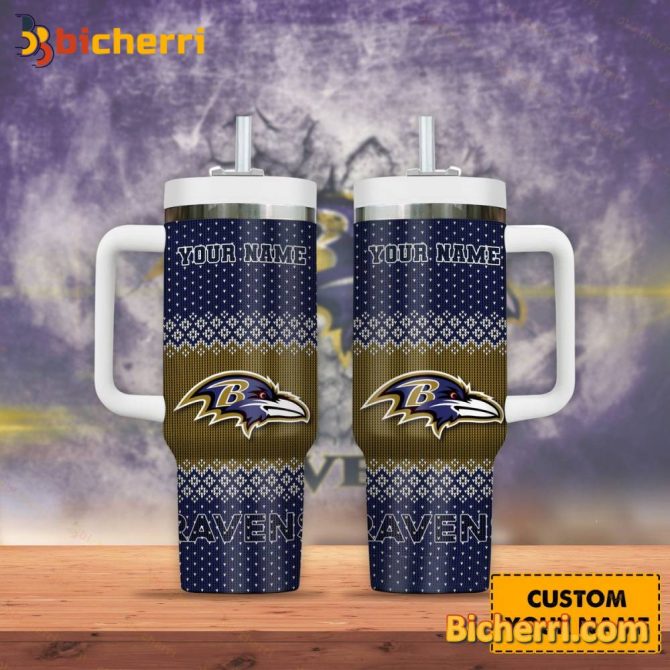 Baltimore Ravens Nfl Custom Stanley Quencher 40Oz Stainless Steel Tumbler With Handle