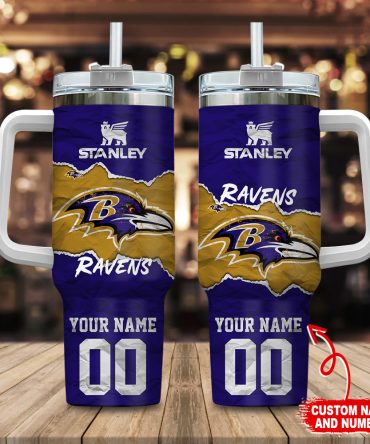 Baltimore Ravens Nfl Custom Stanley Quencher 40Oz Stainless Steel Tumbler With Handle