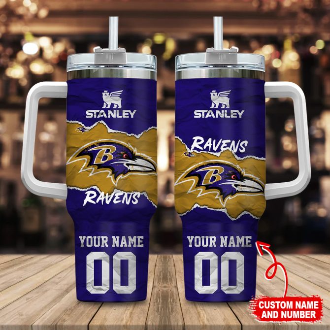 Baltimore Ravens Nfl Custom Stanley Quencher 40Oz Stainless Steel Tumbler With Handle