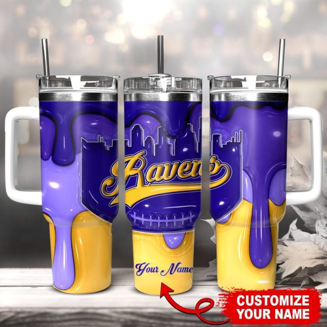 Baltimore Ravens Nfl Custom Stanley Quencher 40Oz Stainless Steel Tumbler With Handle