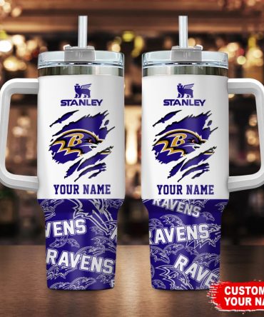 Baltimore Ravens Nfl Custom Stanley Quencher 40Oz Stainless Steel Tumbler With Handle