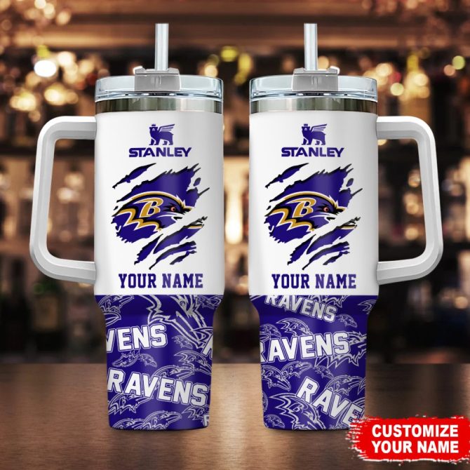 Baltimore Ravens Nfl Custom Stanley Quencher 40Oz Stainless Steel Tumbler With Handle