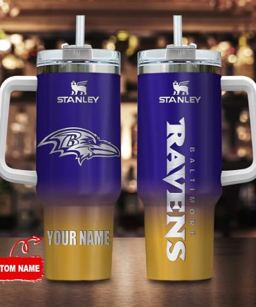 Baltimore Ravens Nfl Custom Stanley Quencher 40Oz Stainless Steel Tumbler With Handle