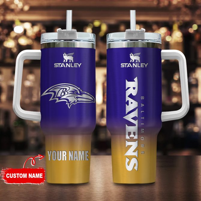 Baltimore Ravens Nfl Custom Stanley Quencher 40Oz Stainless Steel Tumbler With Handle