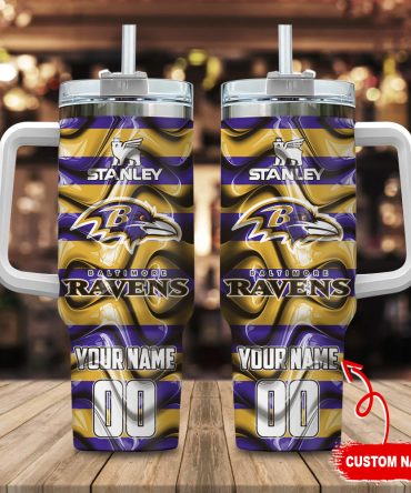 Baltimore Ravens Nfl Custom Stanley Quencher 40Oz Stainless Steel Tumbler With Handle