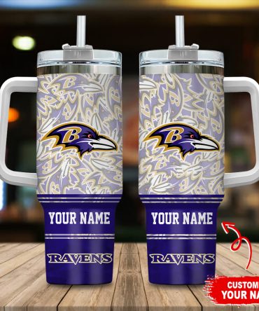 Baltimore Ravens Nfl Custom Stanley Quencher 40Oz Stainless Steel Tumbler With Handle