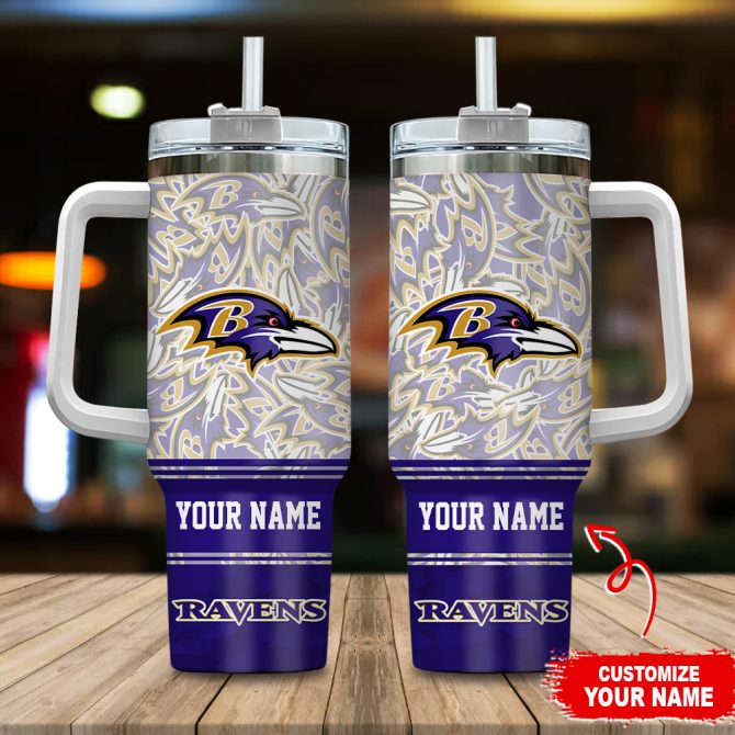 Baltimore Ravens Nfl Custom Stanley Quencher 40Oz Stainless Steel Tumbler With Handle
