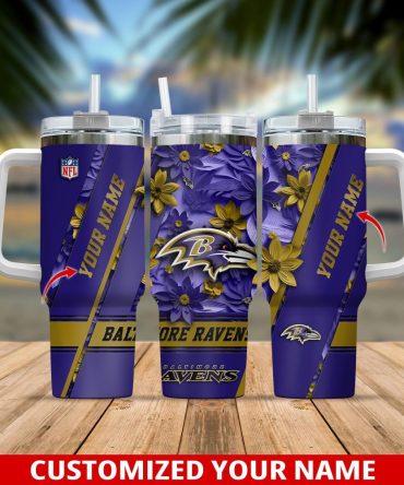 Baltimore Ravens Nfl Custom Stanley Quencher 40Oz Stainless Steel Tumbler With Handle