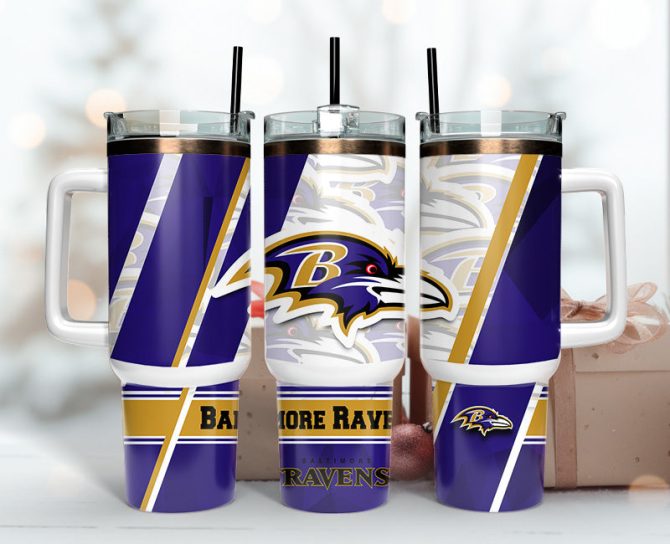 Baltimore Ravens Nfl Custom Stanley Quencher 40Oz Stainless Steel Tumbler With Handle