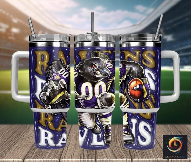 Baltimore Ravens Nfl Mascot Custom Stanley Quencher 40Oz Stainless Steel Tumbler With Handle