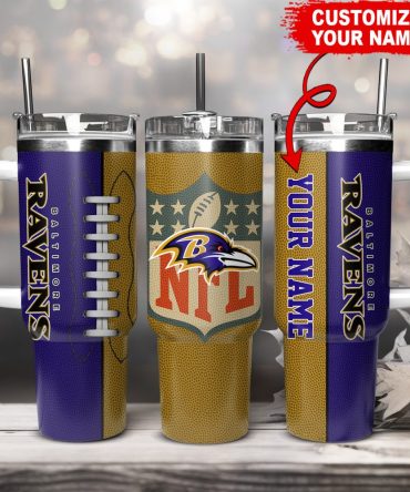 Baltimore Ravens Nfl Custom Stanley Quencher 40Oz Stainless Steel Tumbler With Handle
