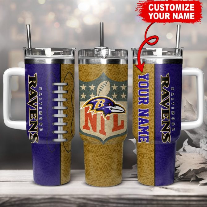 Baltimore Ravens Nfl Custom Stanley Quencher 40Oz Stainless Steel Tumbler With Handle