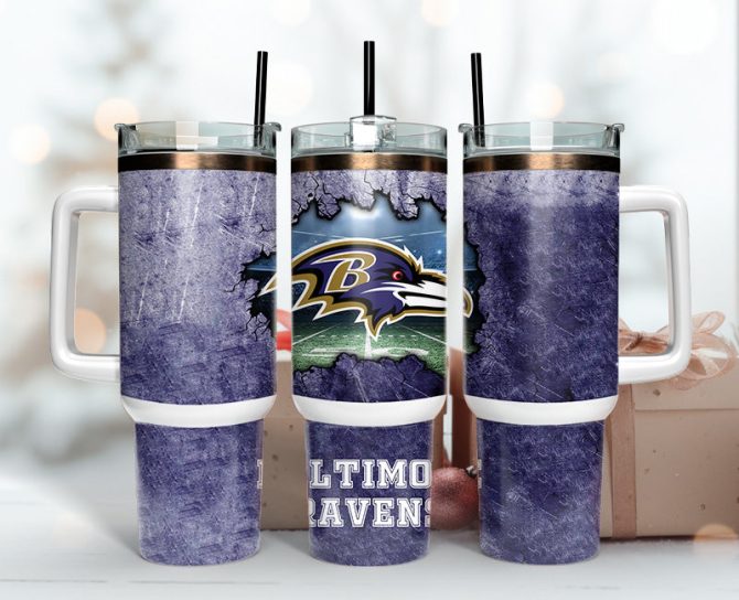 Baltimore Ravens Nfl Custom Stanley Quencher 40Oz Stainless Steel Tumbler With Handle