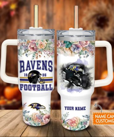 Baltimore Ravens Nfl Custom Stanley Quencher 40Oz Stainless Steel Tumbler With Handle