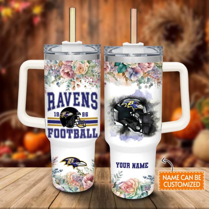Baltimore Ravens Nfl Custom Stanley Quencher 40Oz Stainless Steel Tumbler With Handle