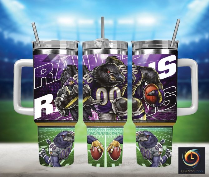 Baltimore Ravens Nfl Mascot Custom Stanley Quencher 40Oz Stainless Steel Tumbler With Handle