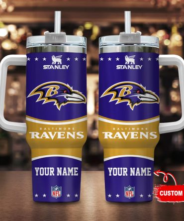 Baltimore Ravens Nfl Custom Stanley Quencher 40Oz Stainless Steel Tumbler With Handle