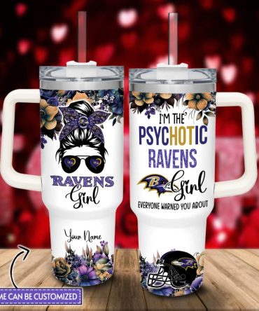 Baltimore Ravens Nfl Custom Stanley Quencher 40Oz Stainless Steel Tumbler With Handle