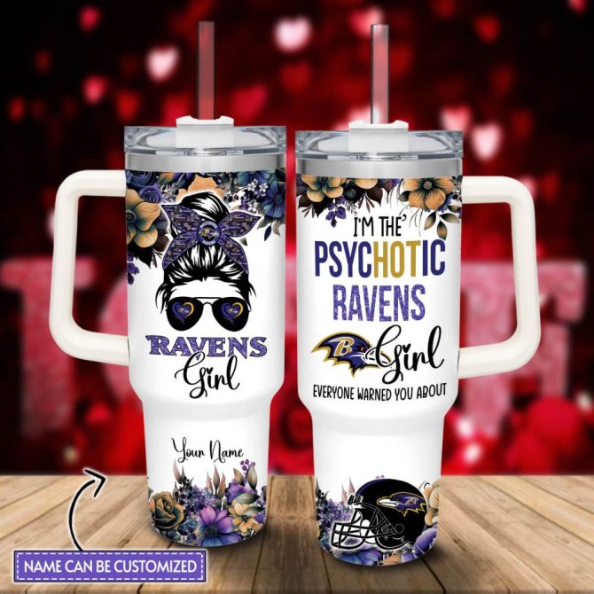 Baltimore Ravens Nfl Custom Stanley Quencher 40Oz Stainless Steel Tumbler With Handle