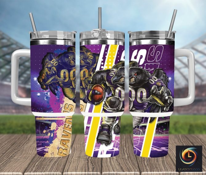 Baltimore Ravens Nfl Mascot Custom Stanley Quencher 40Oz Stainless Steel Tumbler With Handle