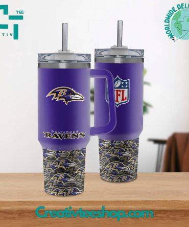 Baltimore Ravens Nfl Custom Stanley Quencher 40Oz Stainless Steel Tumbler With Handle