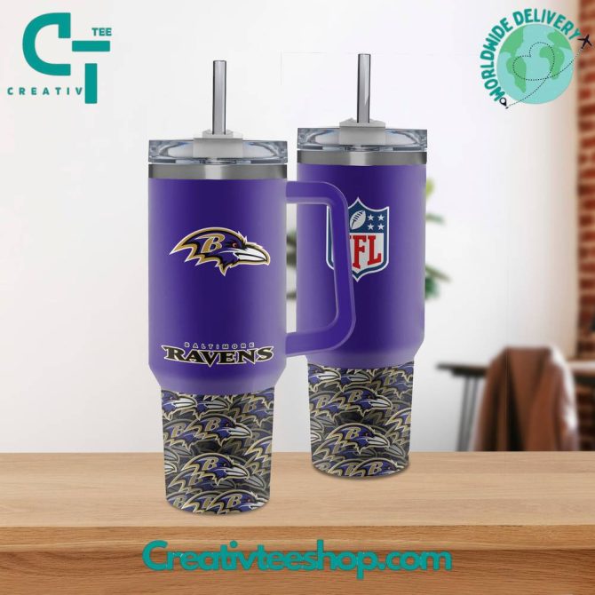Baltimore Ravens Nfl Custom Stanley Quencher 40Oz Stainless Steel Tumbler With Handle