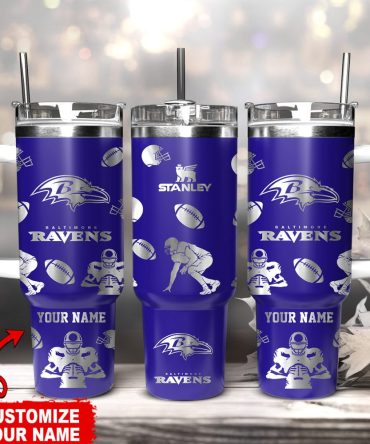 Baltimore Ravens Nfl Custom Stanley Quencher 40Oz Stainless Steel Tumbler With Handle