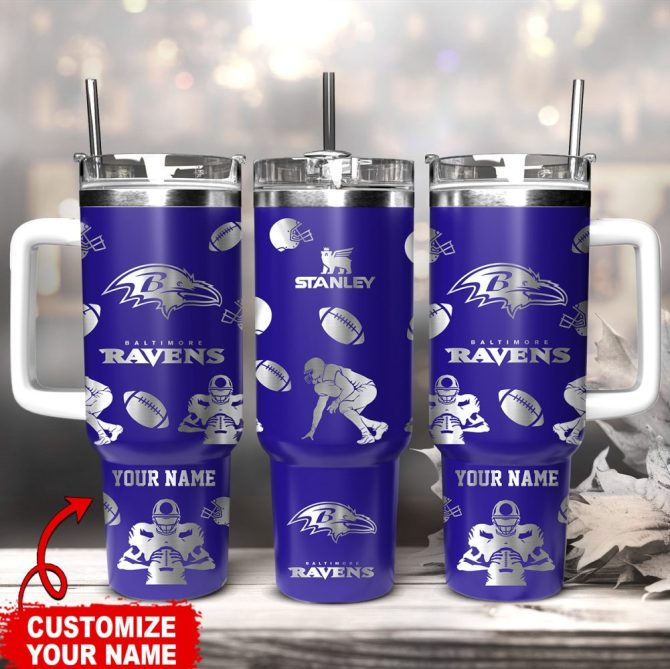 Baltimore Ravens Nfl Custom Stanley Quencher 40Oz Stainless Steel Tumbler With Handle