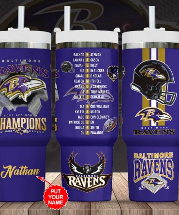 Baltimore Ravens Nfl Custom Stanley Quencher 40Oz Stainless Steel Tumbler With Handle