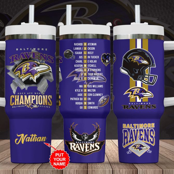 Baltimore Ravens Nfl Custom Stanley Quencher 40Oz Stainless Steel Tumbler With Handle