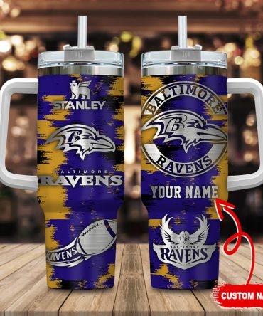Baltimore Ravens Nfl Custom Stanley Quencher 40Oz Stainless Steel Tumbler With Handle