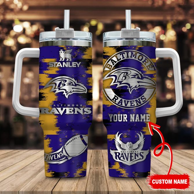 Baltimore Ravens Nfl Custom Stanley Quencher 40Oz Stainless Steel Tumbler With Handle
