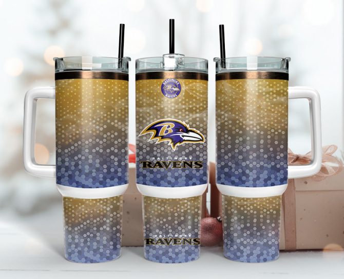 Baltimore Ravens Nfl Custom Stanley Quencher 40Oz Stainless Steel Tumbler With Handle