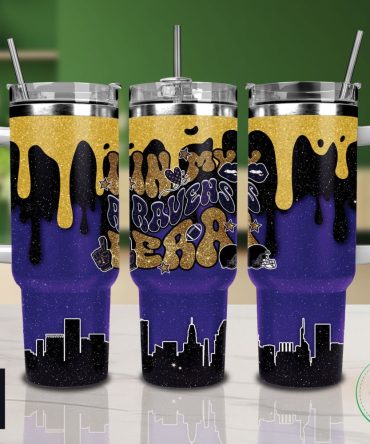Baltimore Ravens Nfl Glitter Custom Stanley Quencher 40Oz Stainless Steel Tumbler With Handle