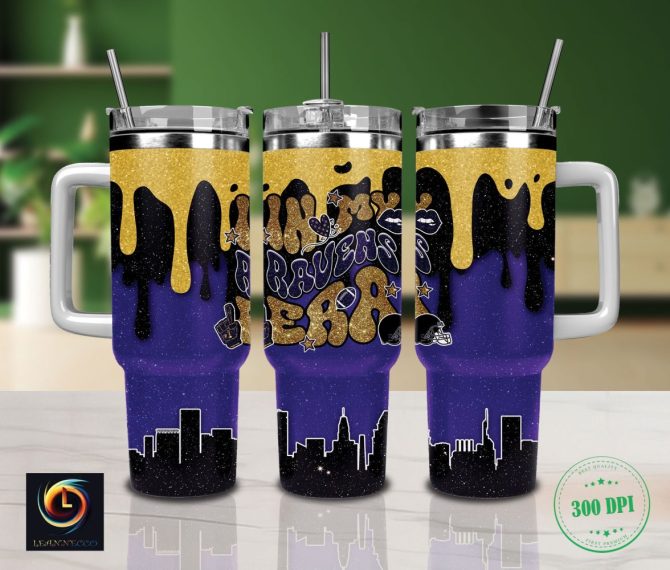 Baltimore Ravens Nfl Glitter Custom Stanley Quencher 40Oz Stainless Steel Tumbler With Handle